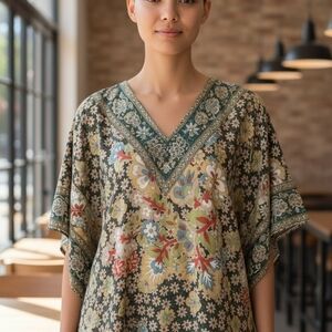 Tolani Multicolor Floral V-Neck Blouse
